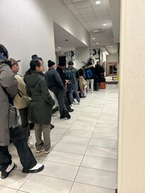 This was the line to check in, more waited more than an hour and they ran out of rooms