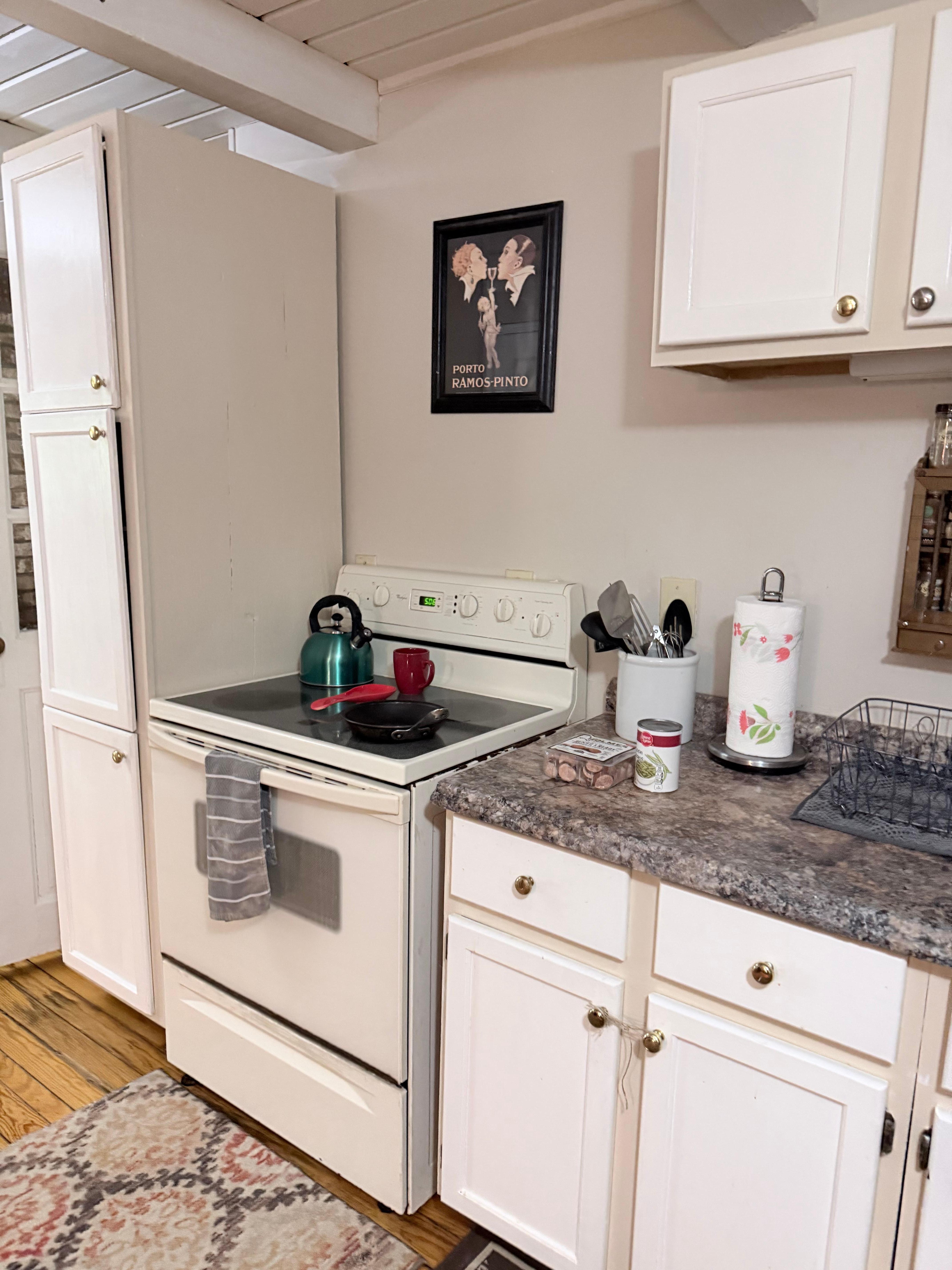 Fully stocked kitchen.