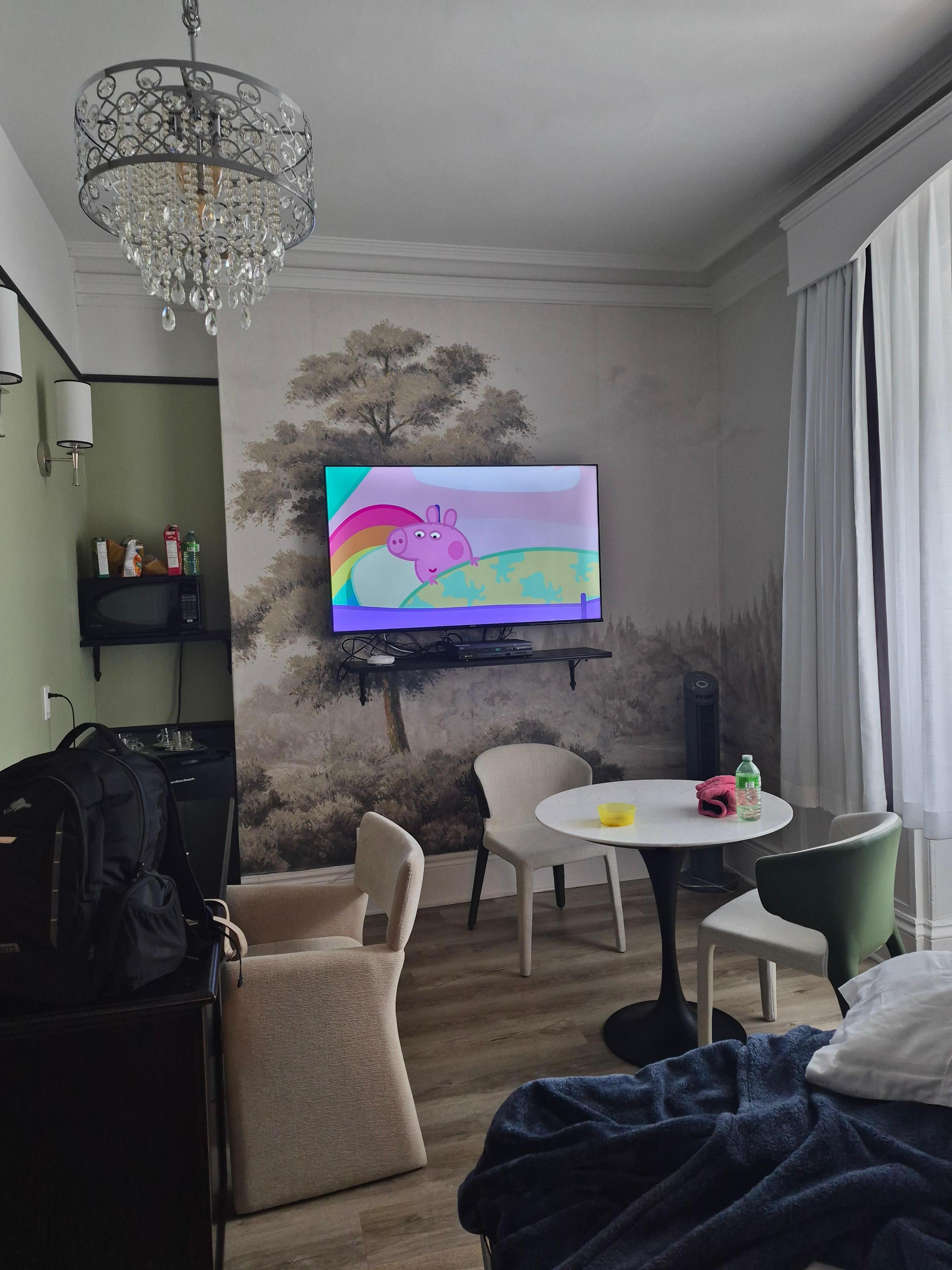 Living room area with table. 