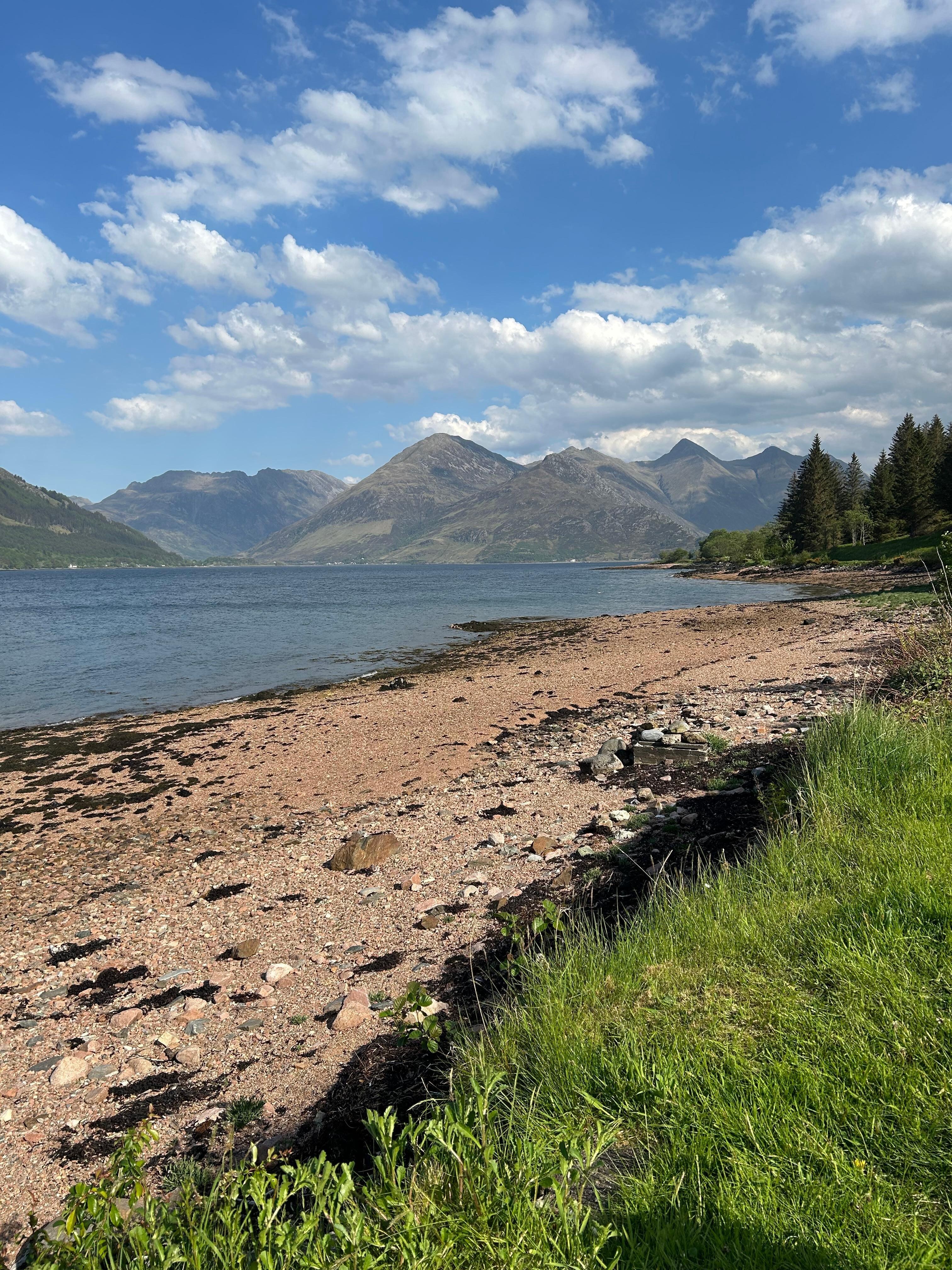 The view to the Five Sisters from the cottage beach