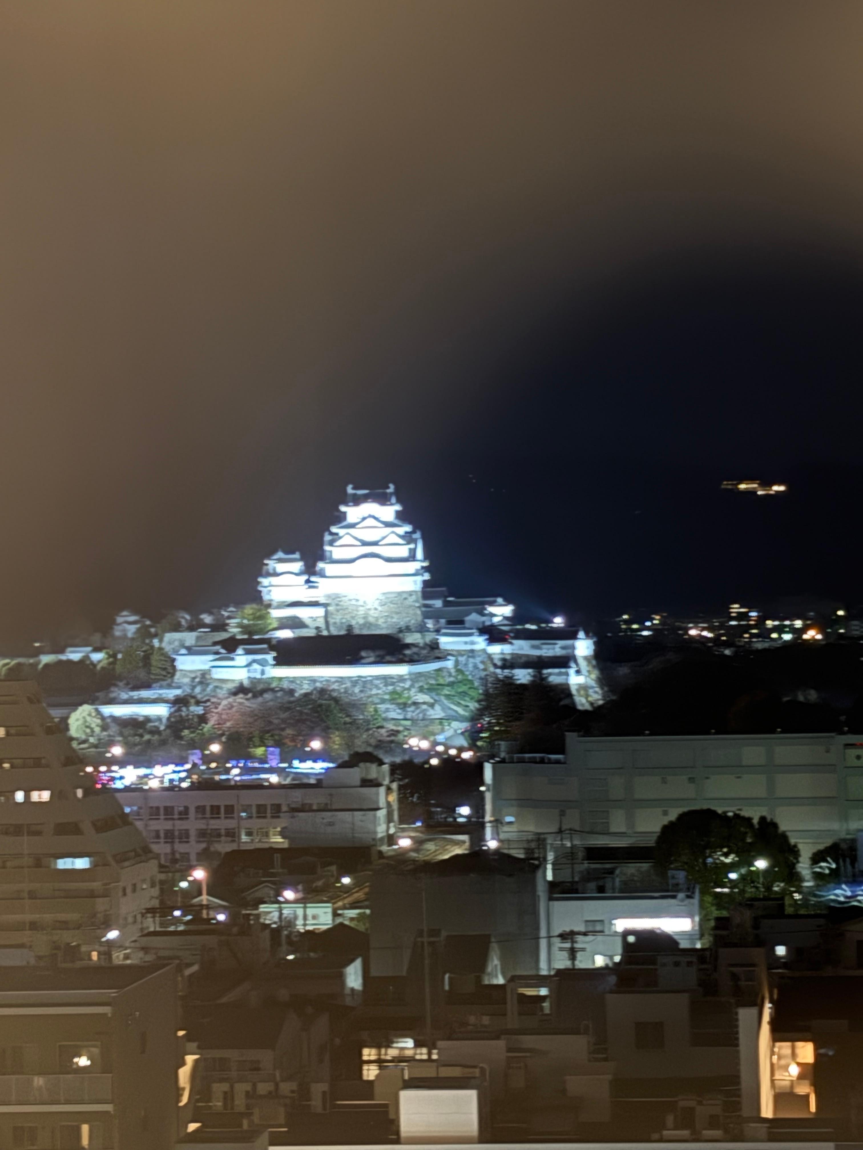 窓からの夜の姫路城