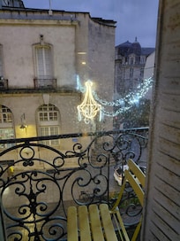 Christmas lights in the snow -- you can see parades and decorations from the balcony!