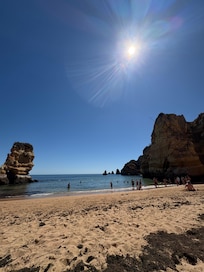 The beach below