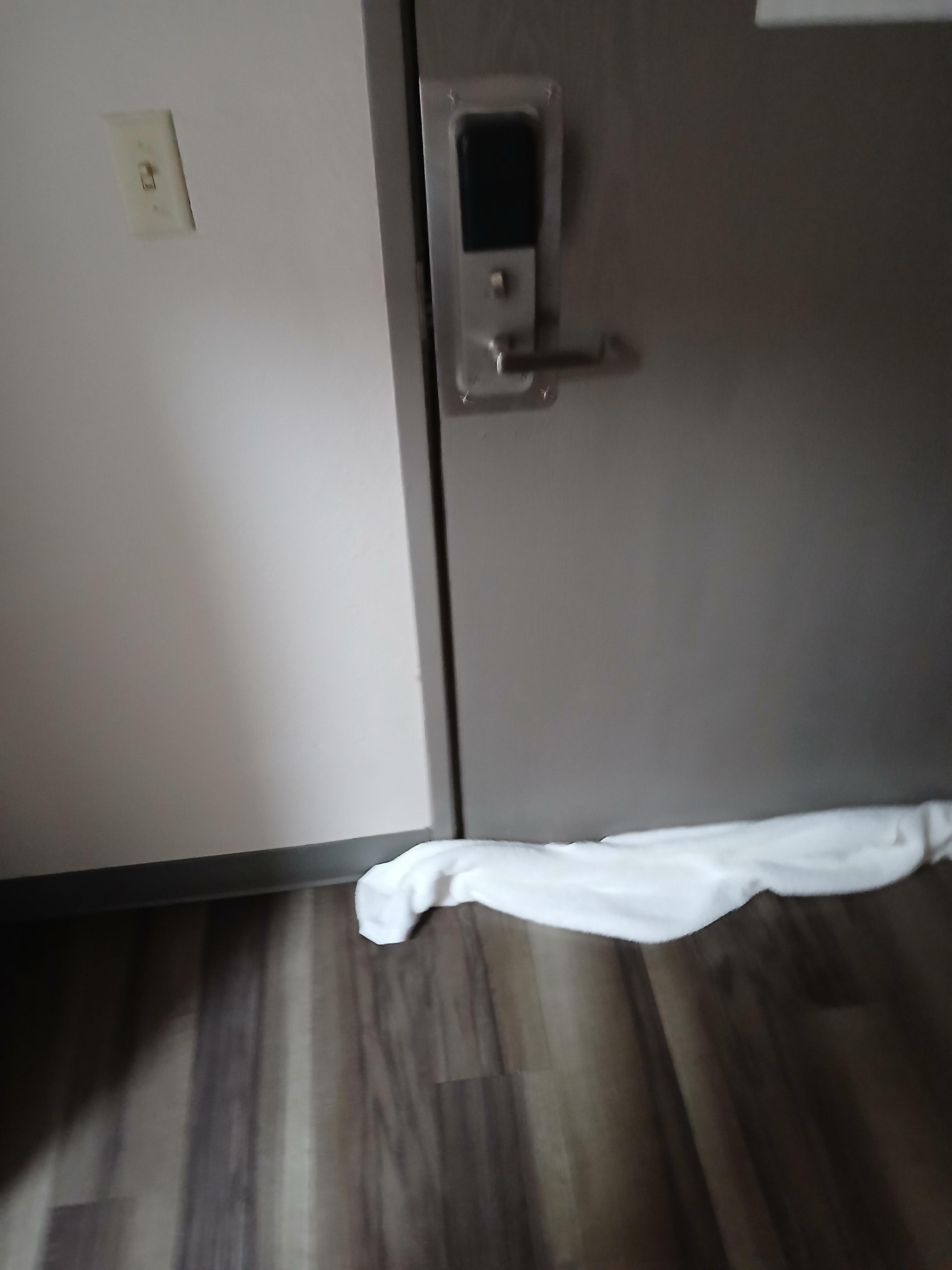 door would not close properly allow light to enter the room from the sides and bottom. had to slam it to engage the latch