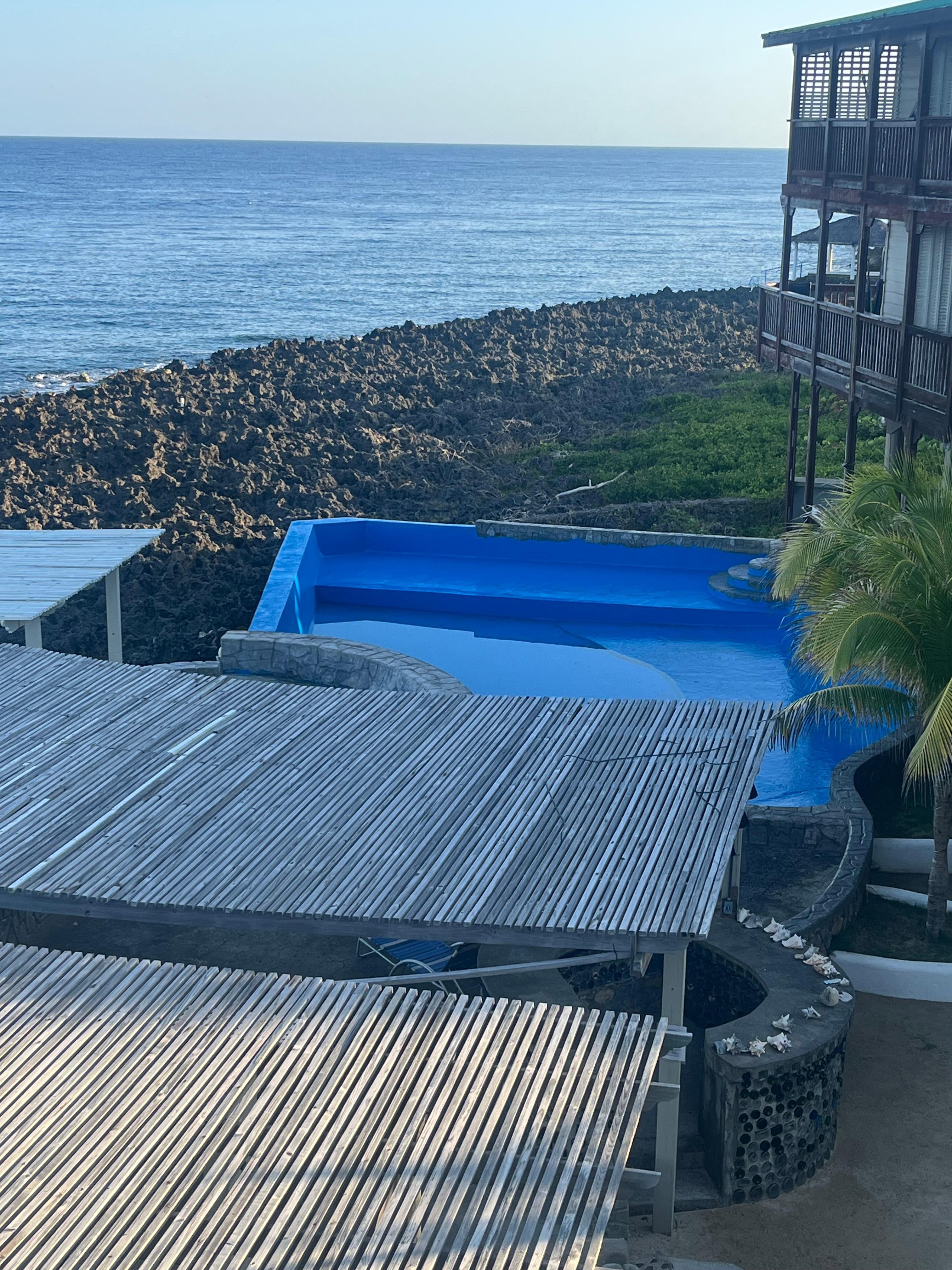 Pool is filled with ocean water.