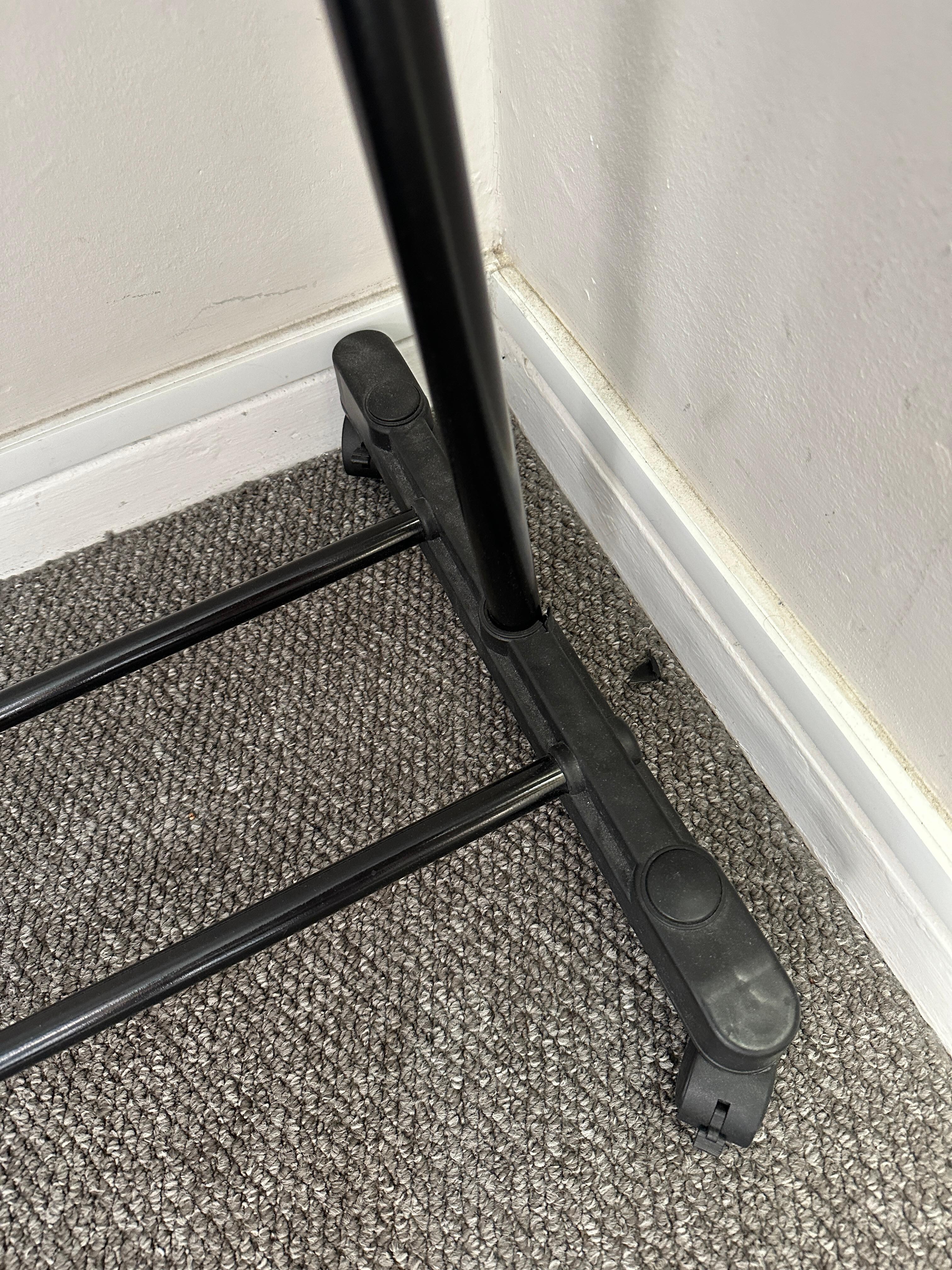 Broken rack with pieces left on floor