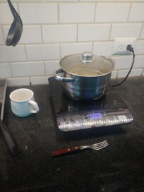 L'unique petit rond pour cuisiner. Le 23 janvier, il n'y avait qu'une seule fourchette et une seule tasse, pour 27 unités d'hébergement.