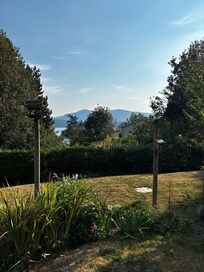 View of water and mountains from the patio