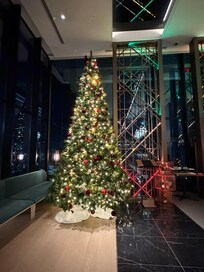 クリスマスシーズンに向けて早めに豪華なツリーがロビーに聳えていました。