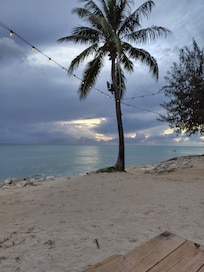 Micro beach from beach bar; skippers.