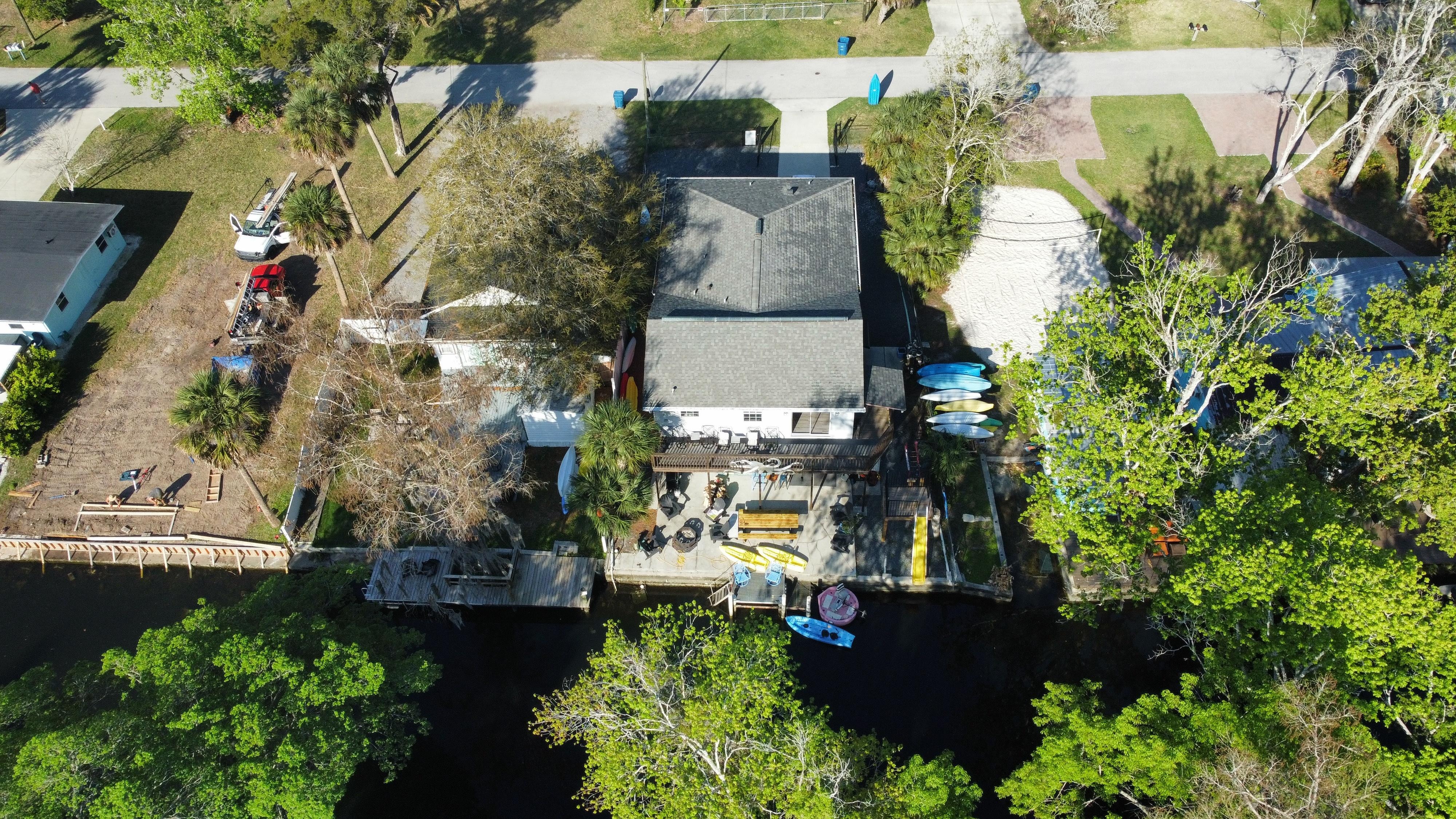 Drone shot of the back of the house