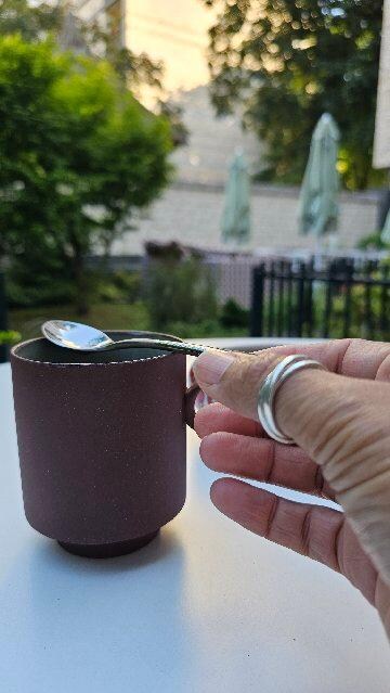 Enjoying coffee in the garden