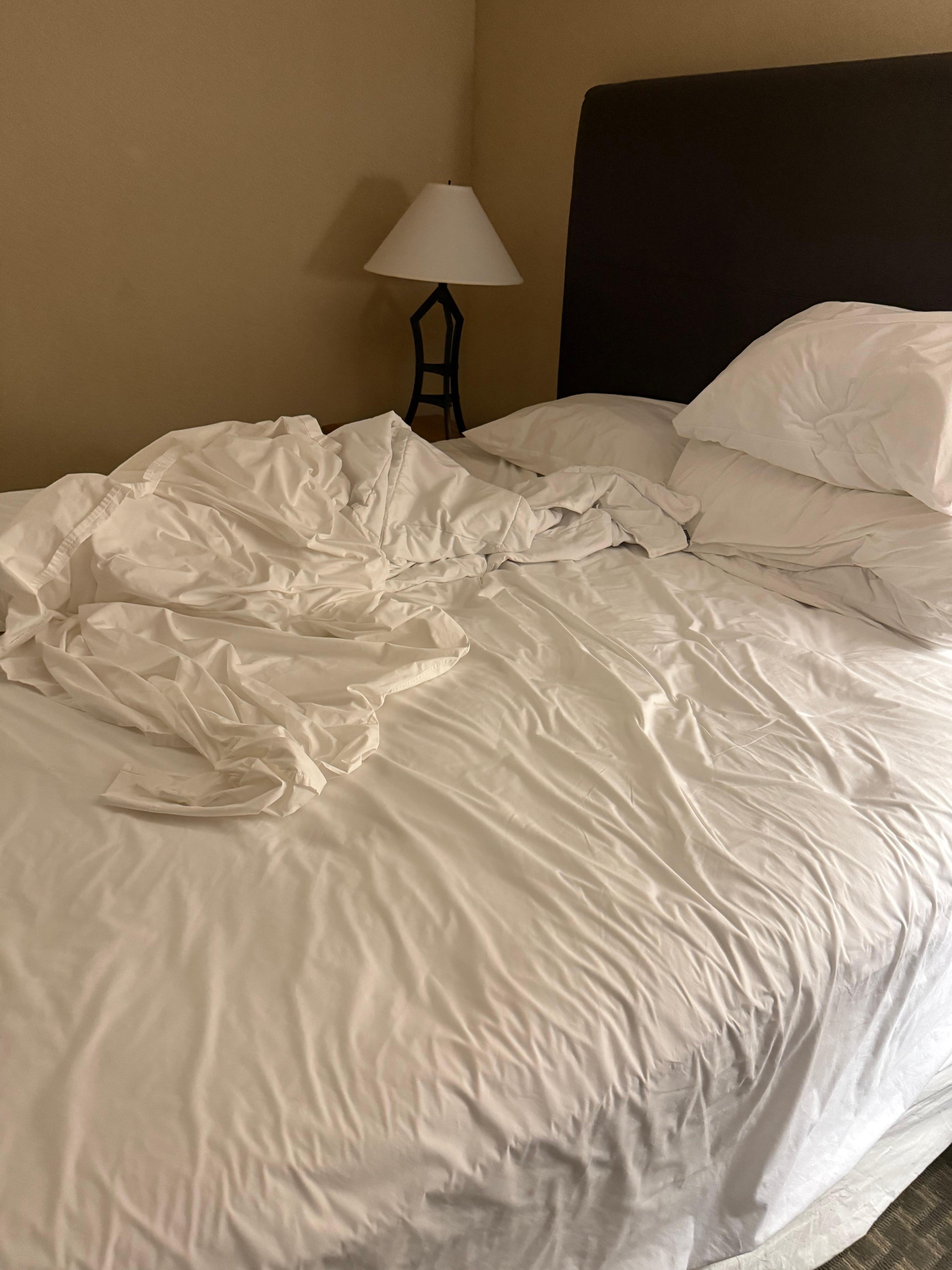 Left the hotel at 6:30 AM and got back at 5pm and this was the state of the room. No housekeeping 