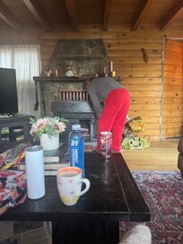 Early morning coffee and fireplace