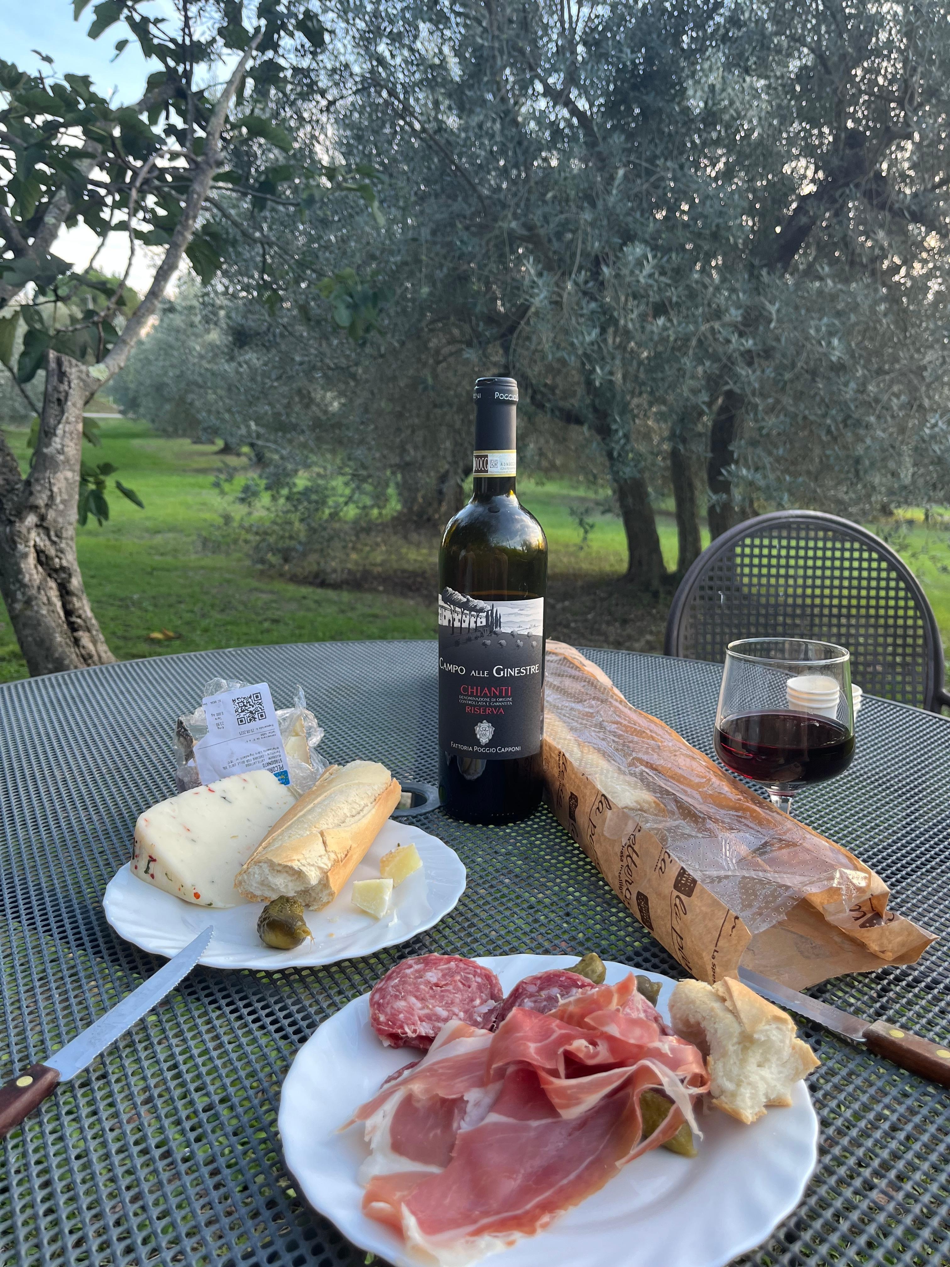 Lunch in the olive tree garden outside the room