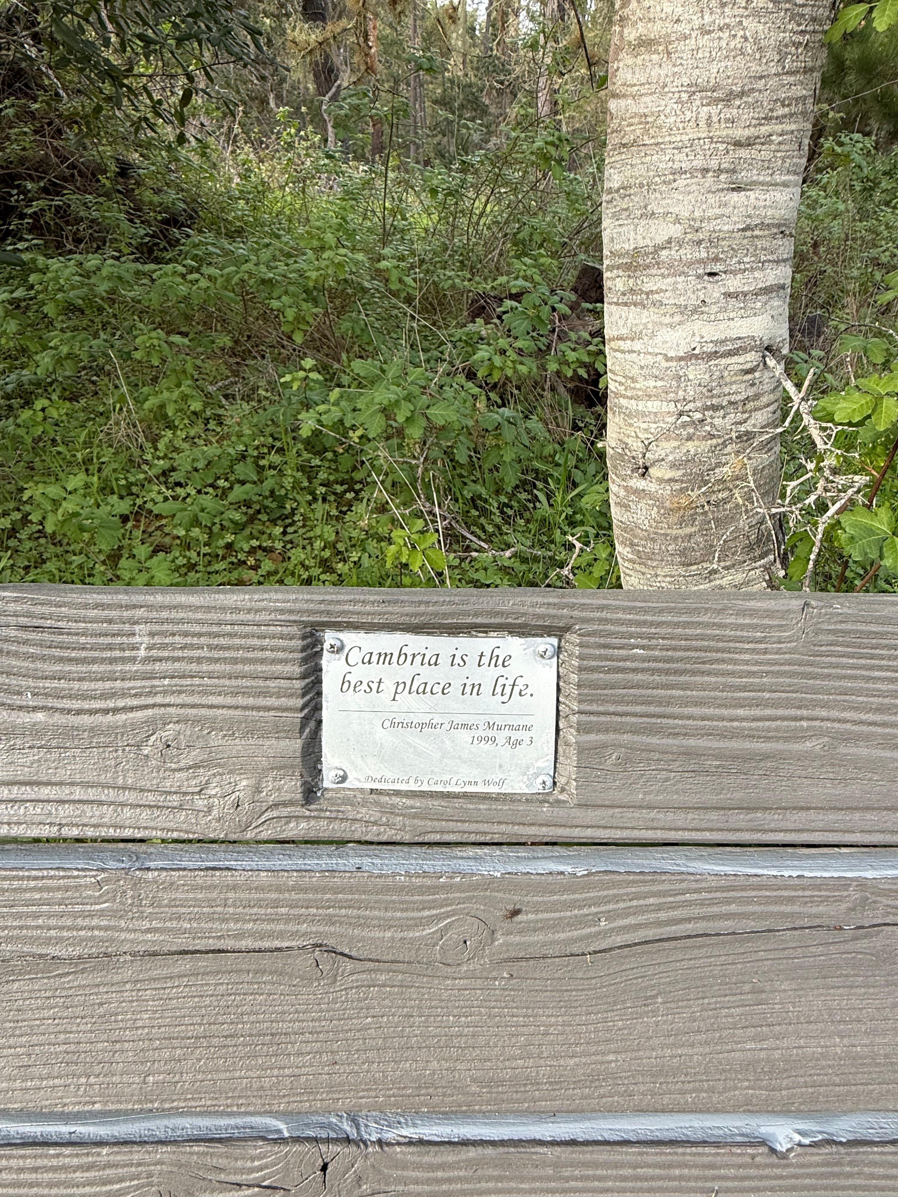 Inscription from one of the many benches on the trail