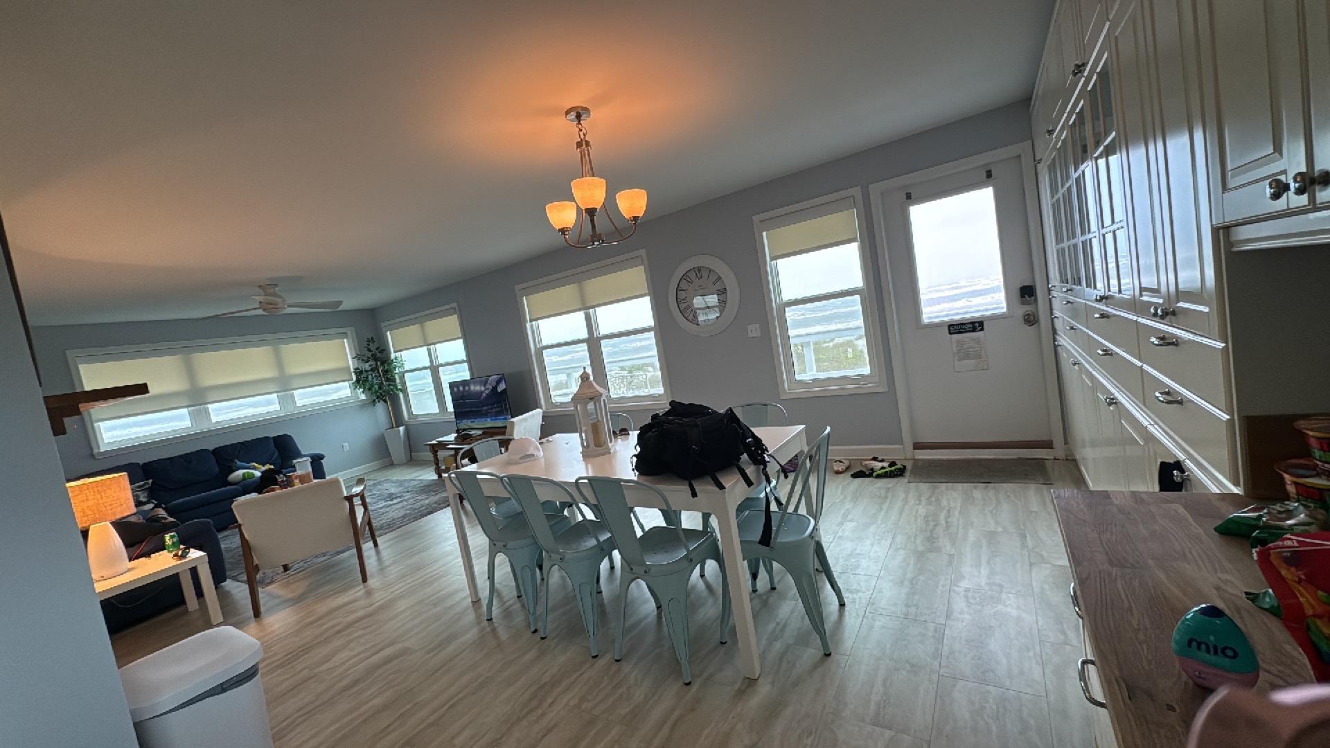 Roomy kitchen dinning and living room with views 