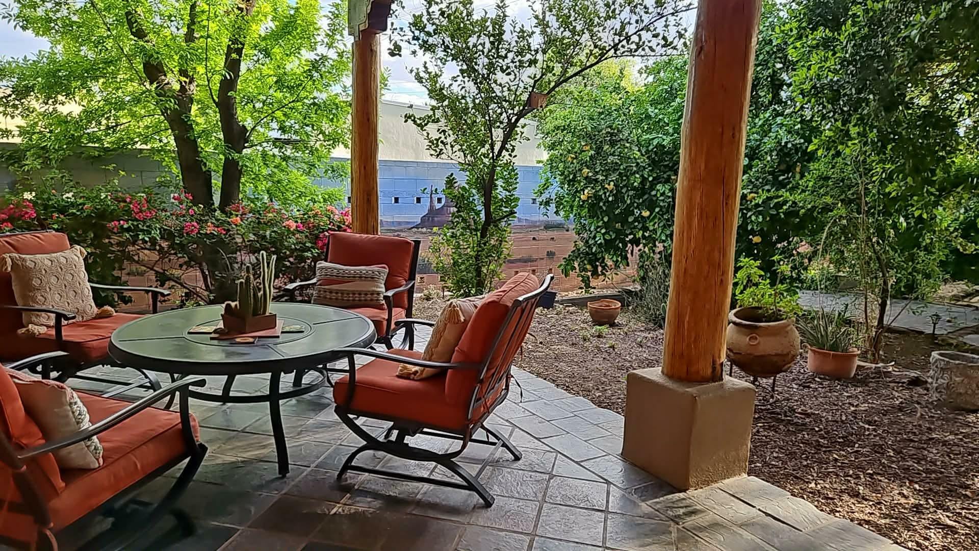 the morning coffee hangout spot in the courtyard