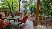 the morning coffee hangout spot in the courtyard