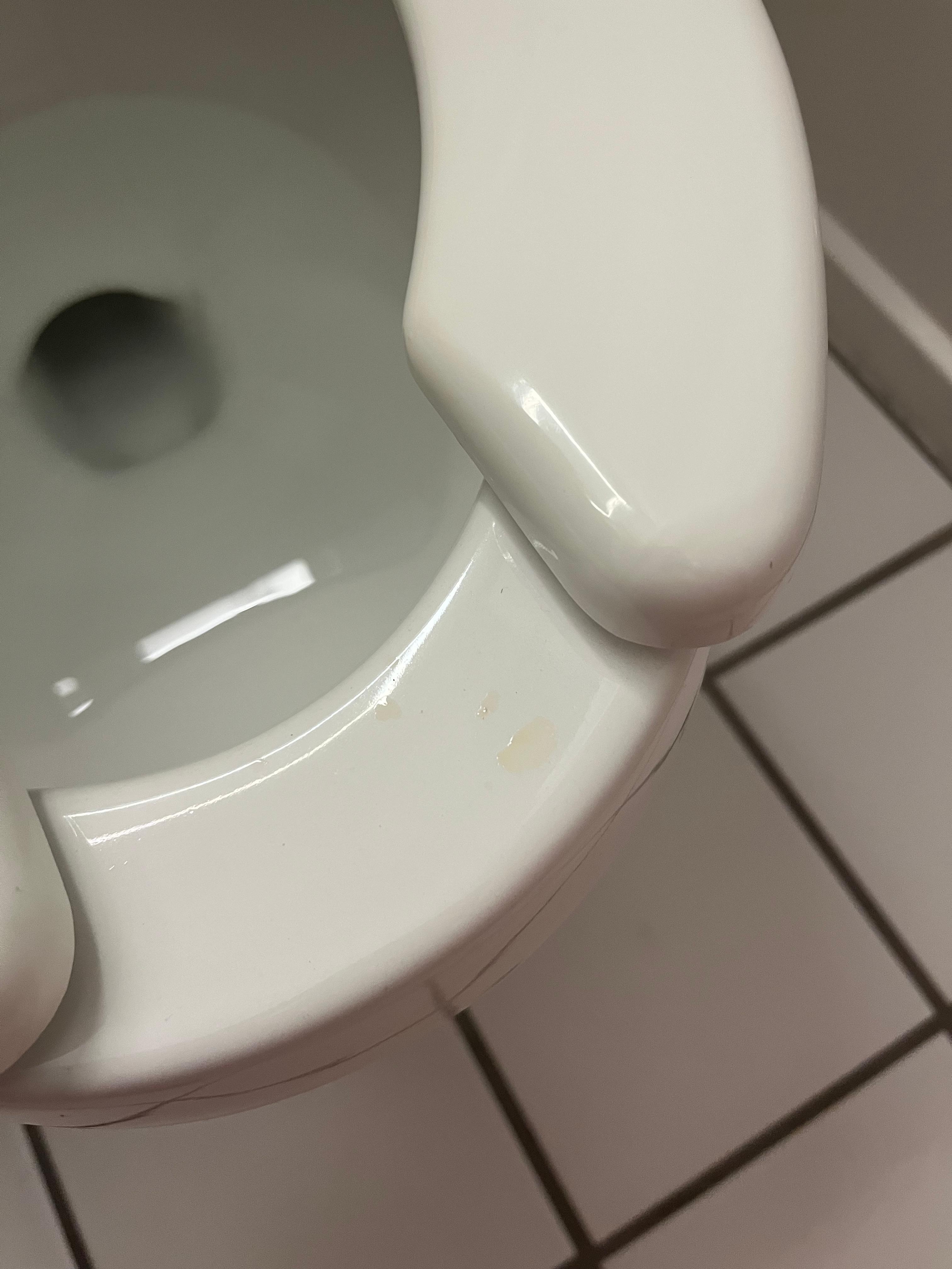 Dried urine on the toilet