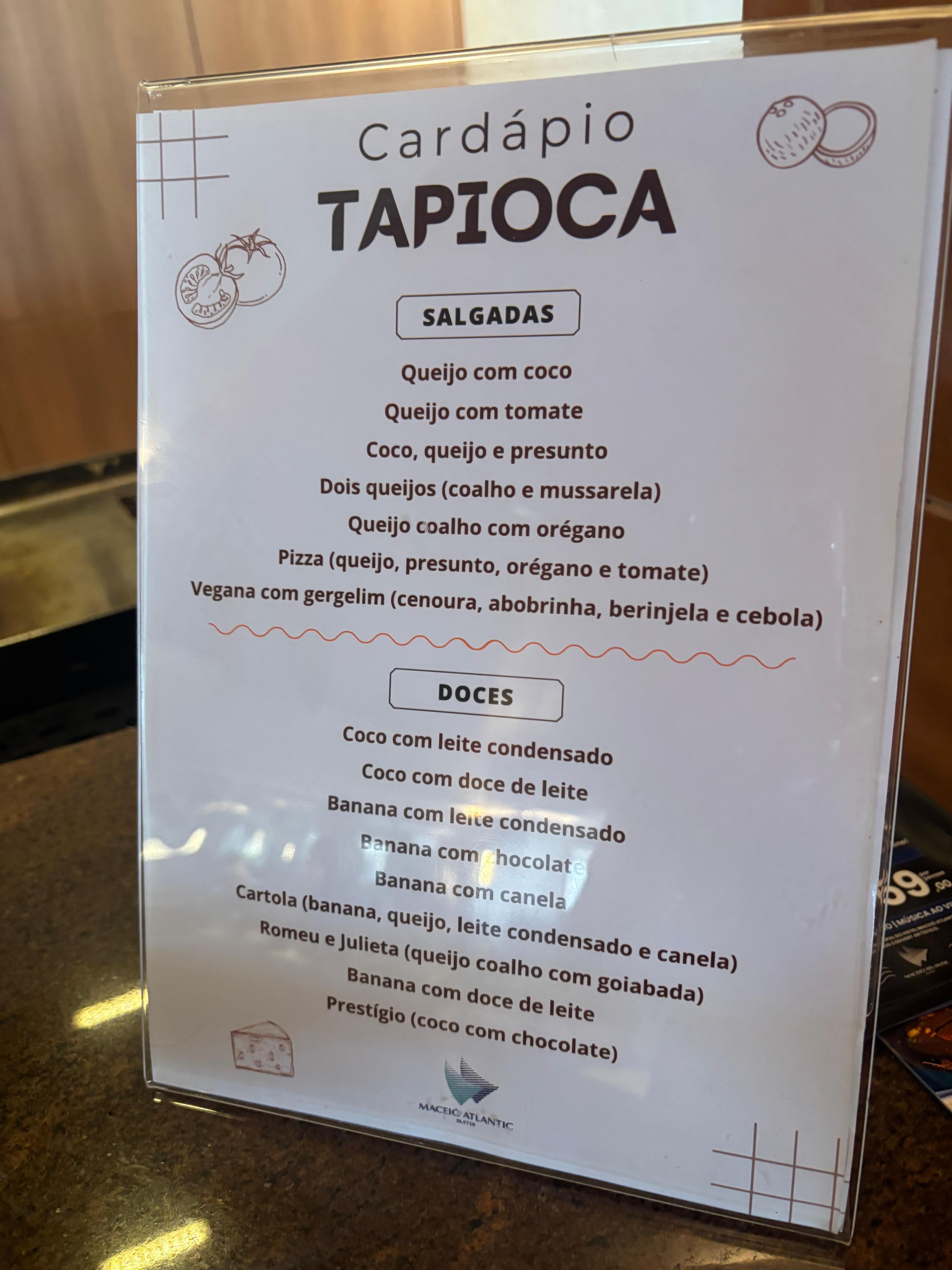 Opções de tapioca no café da manhã 