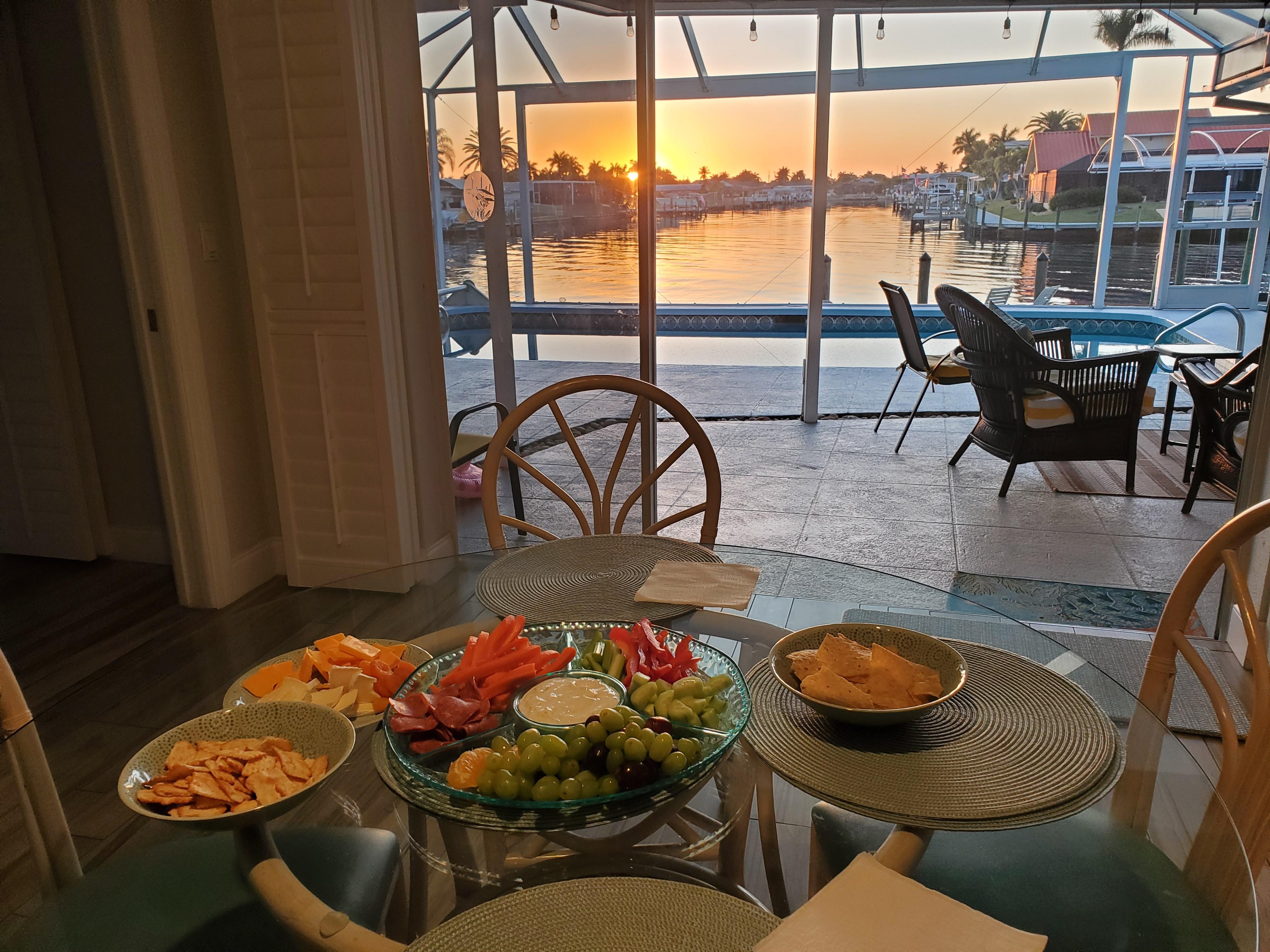 Super bowl Sunday appetizers watching the sunset.