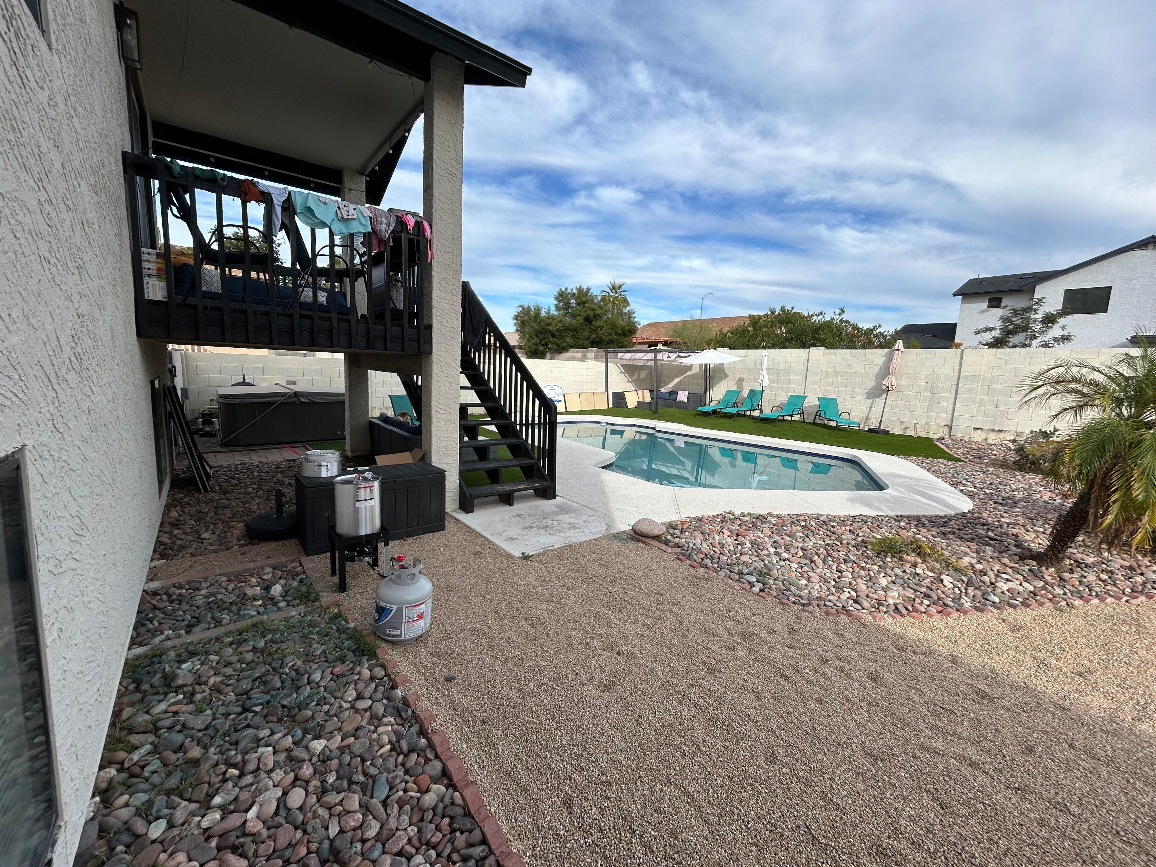 Frying a turkey pool side 