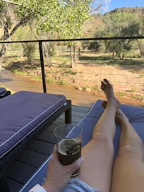 Outdoor deck over river, great for downtime.