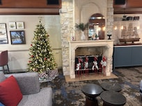 Lobby is beautifully decorated for holidays.