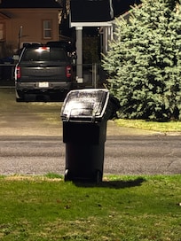 Returned to a full trash can, probably some neighbor. Luckily the trash truck came Friday morning and we were able to throw our trash before we left