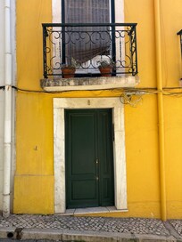 Front door to apartment building.