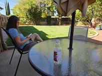 The backyard is a quiet oasis for whatever you need recharging from.