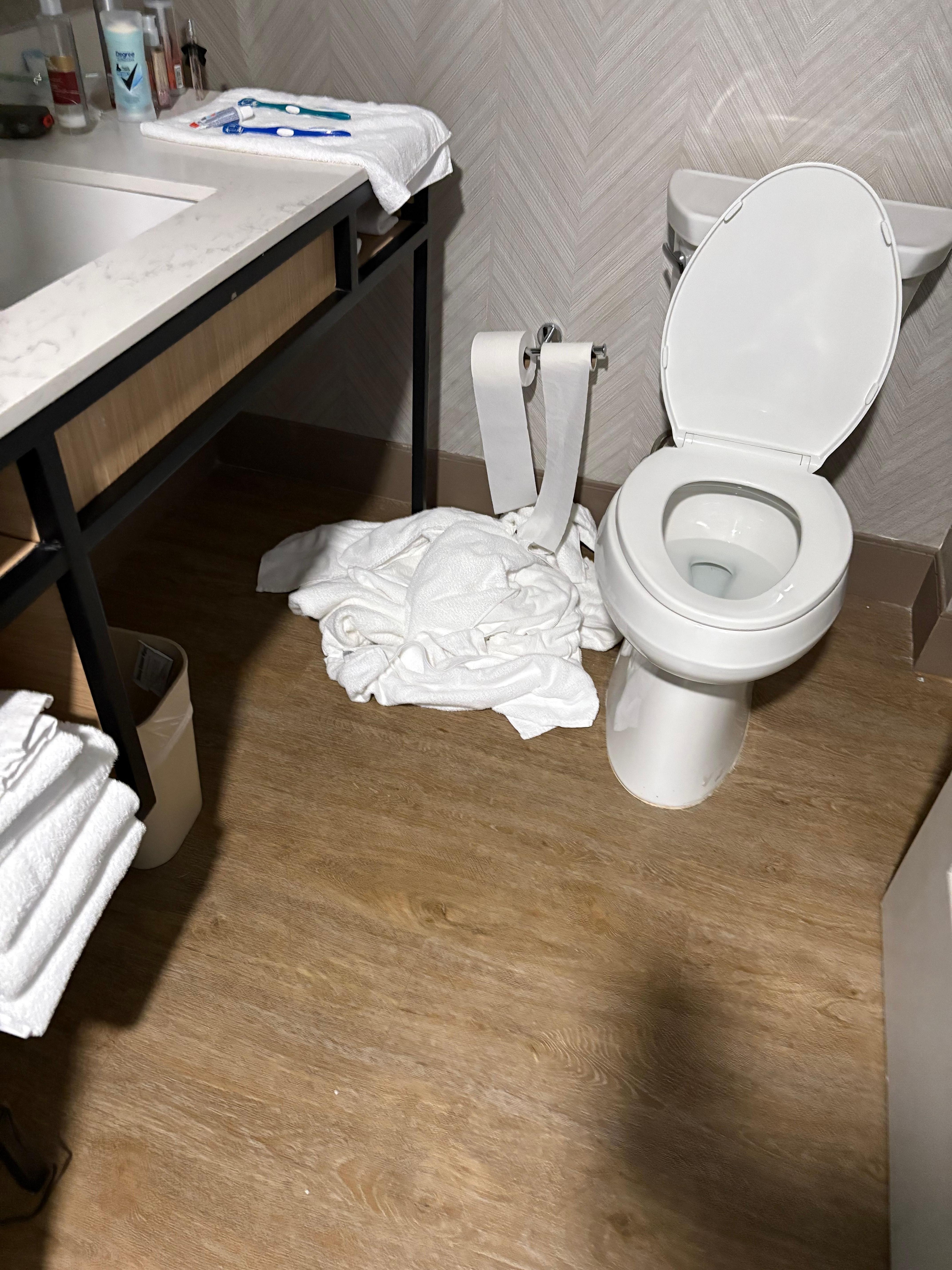 Wet towels that we asked to be picked up. 