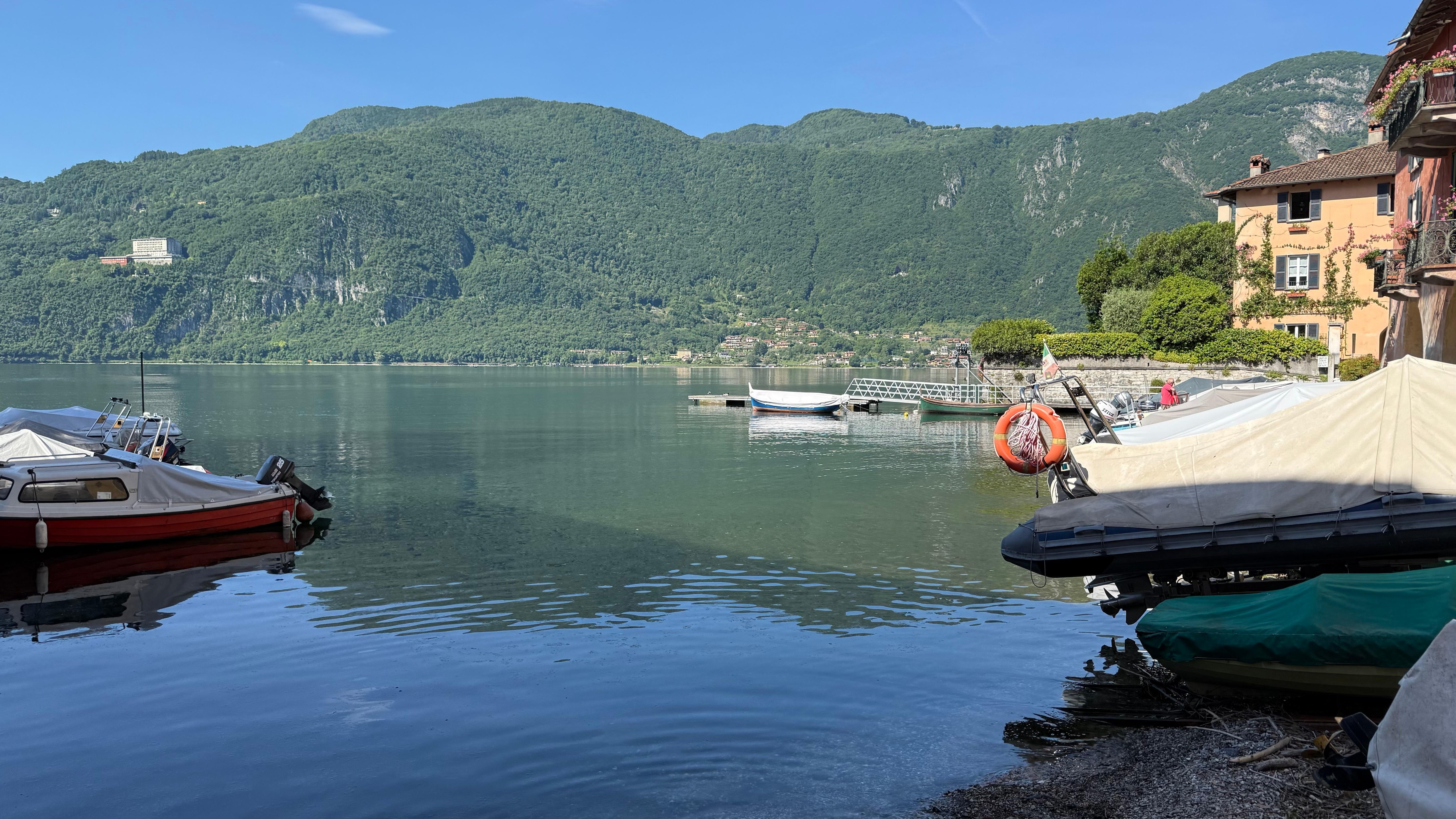 The dock /view lake Lugano from the village