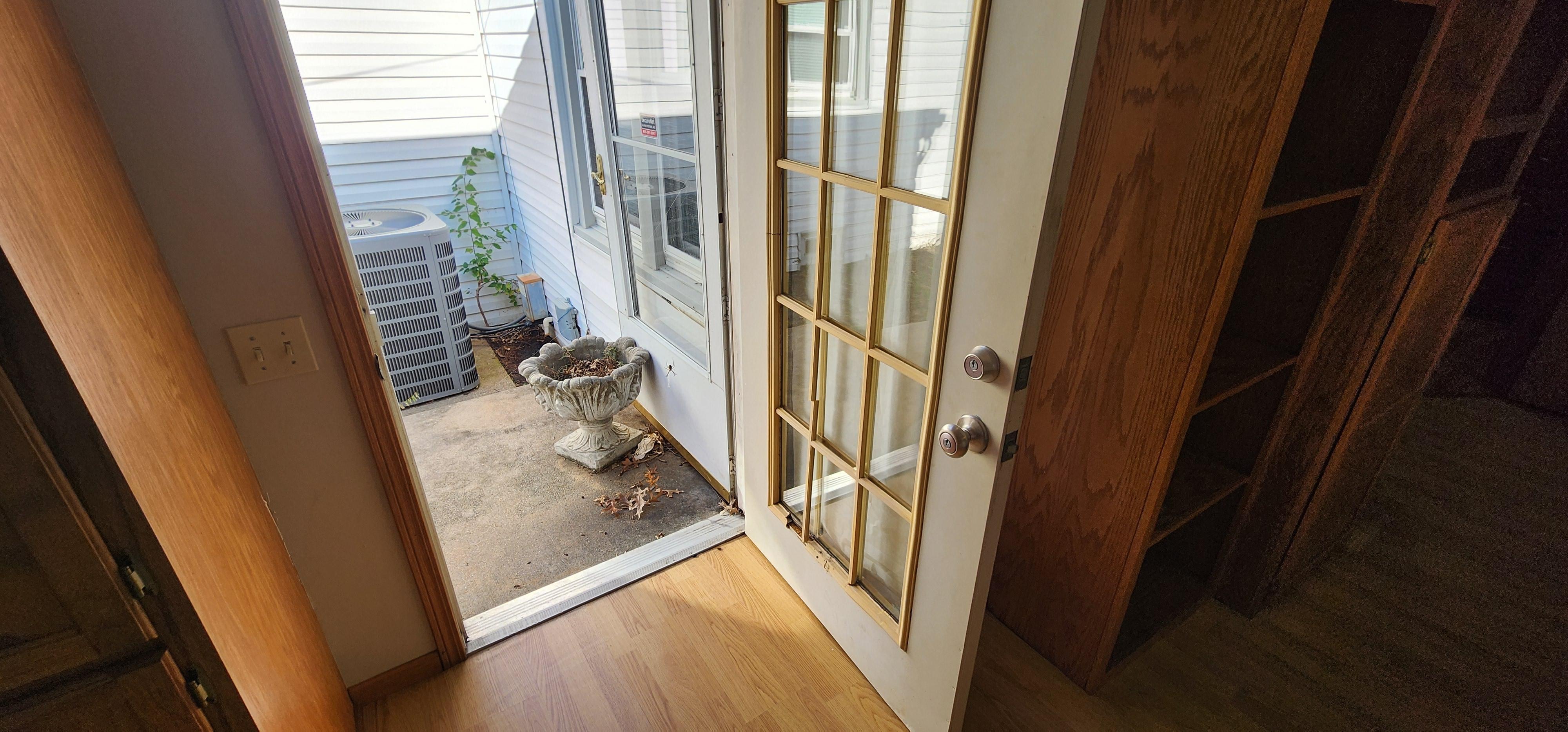 Spider and web n the master bedroom door access to back yard. More webs inside the home close to ceiling corners in most rooms.