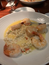 Dinner in the Lambertville Station restaurant. Scallops and shrimp on lobster risotto delicious!