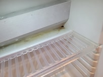 Leerer extrem dreckiger Kühlschrank.