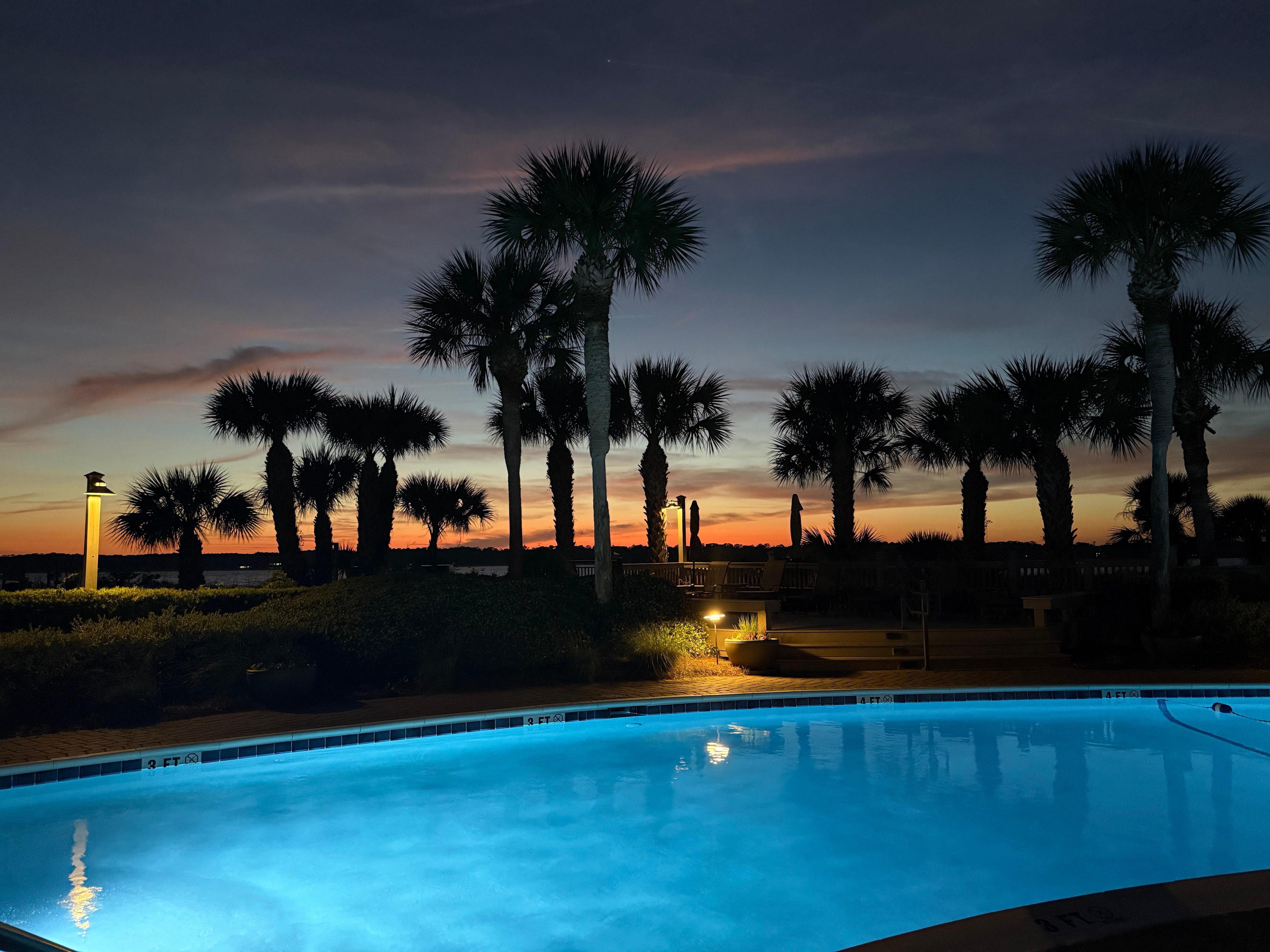 Pool view at sunset 