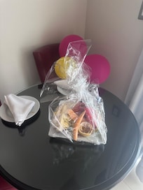 They surprised me with a birthday fruit tray on the day of my birthday. I was so happy.