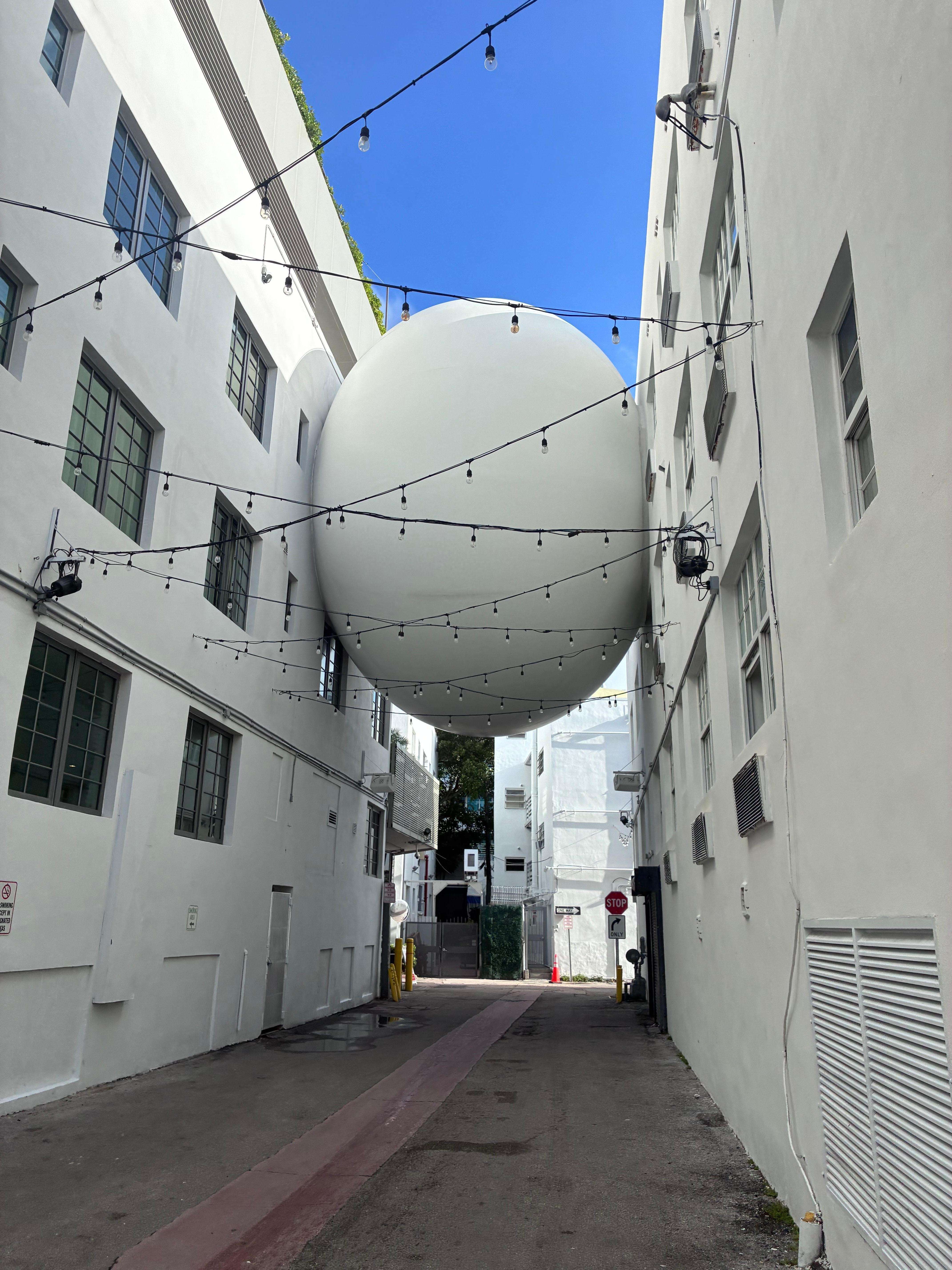 Some artistic behind the building that lights up at night