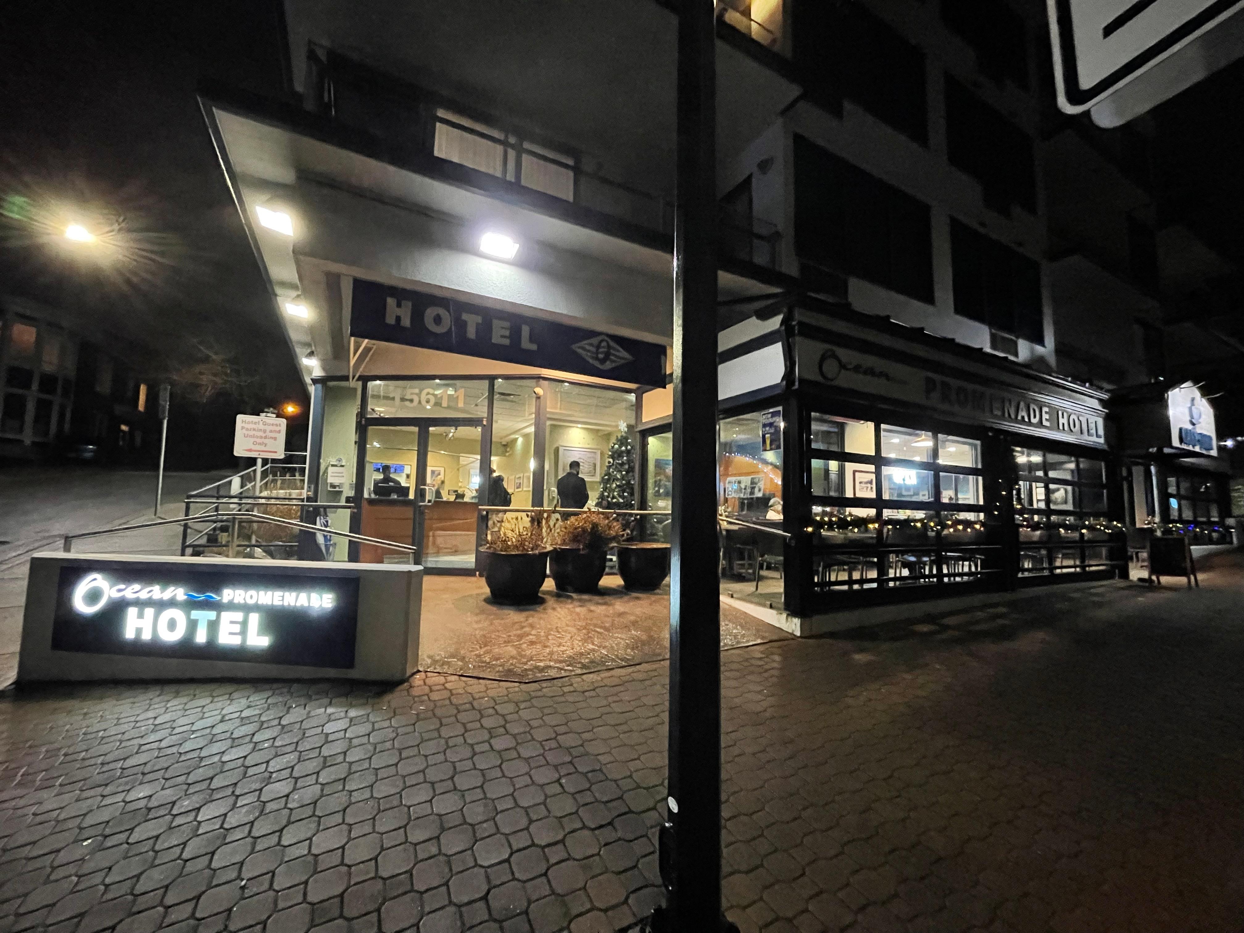 The view outside at  night.