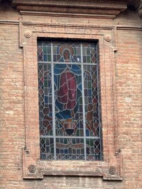 Details of the stained glass in a nearby basilica.