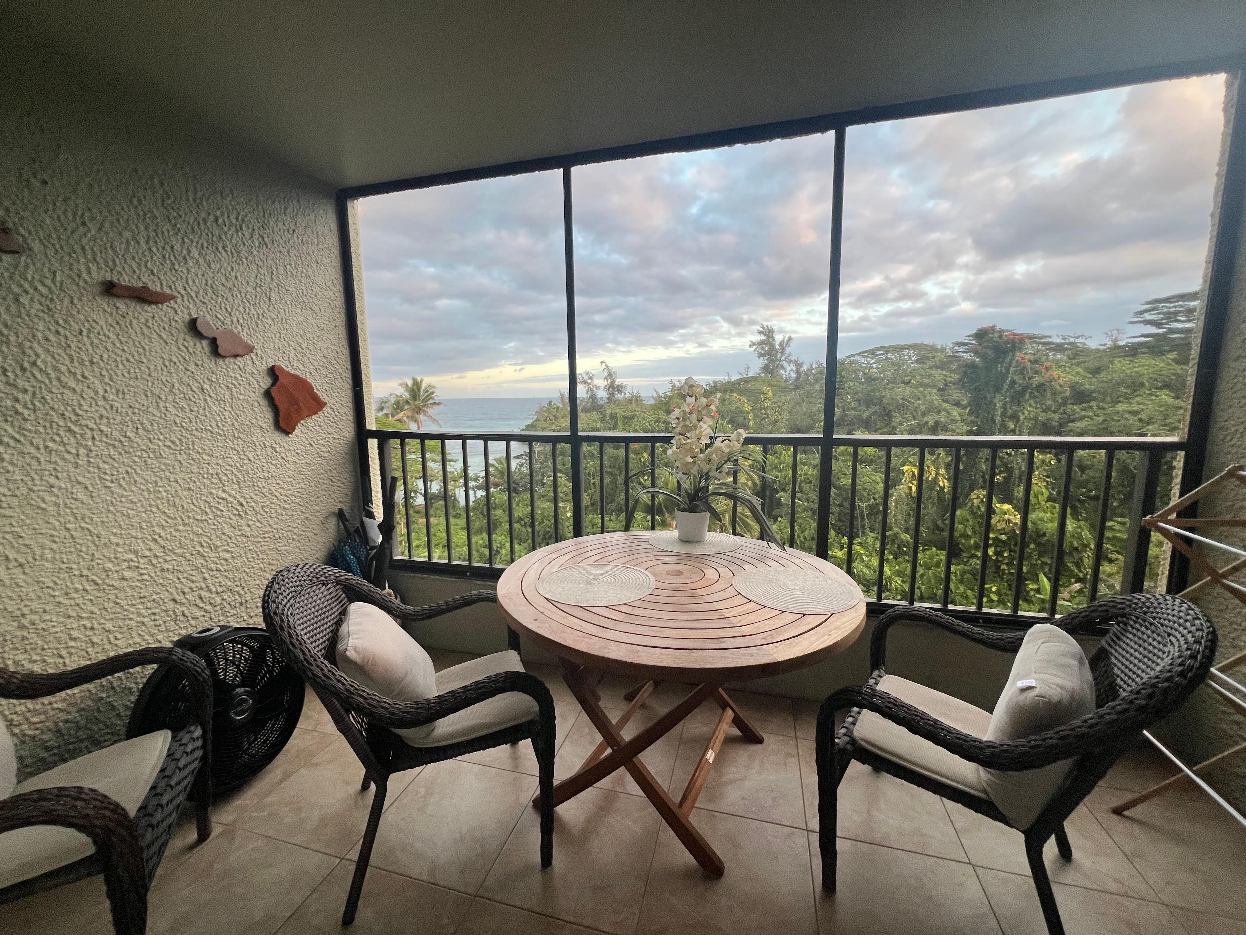 View from lanai. Perfect spot to enjoy coffee in the morning or cocktails at night 