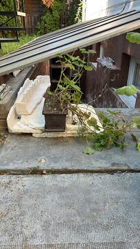Zugefüllter kellerabgang im Garten