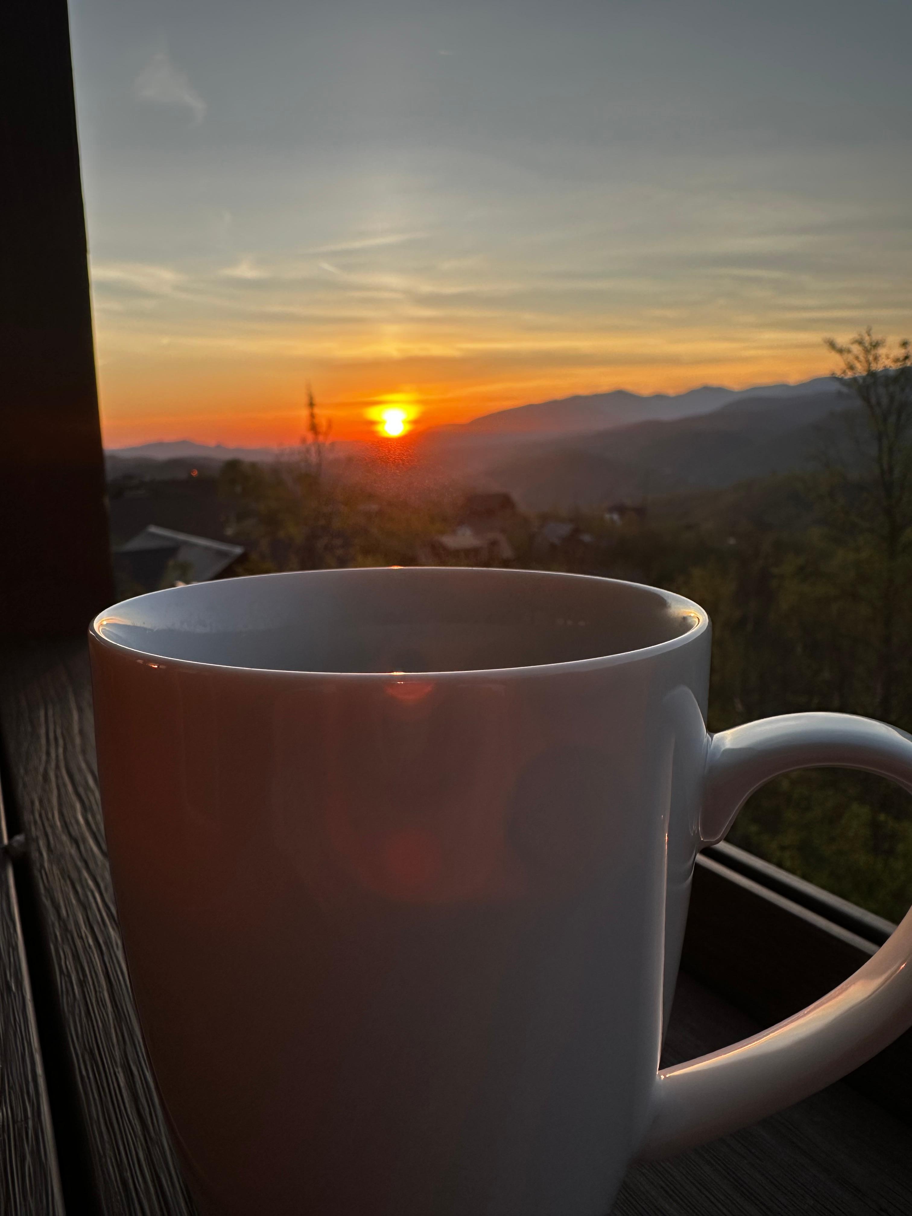 Morning coffee and sunrise 