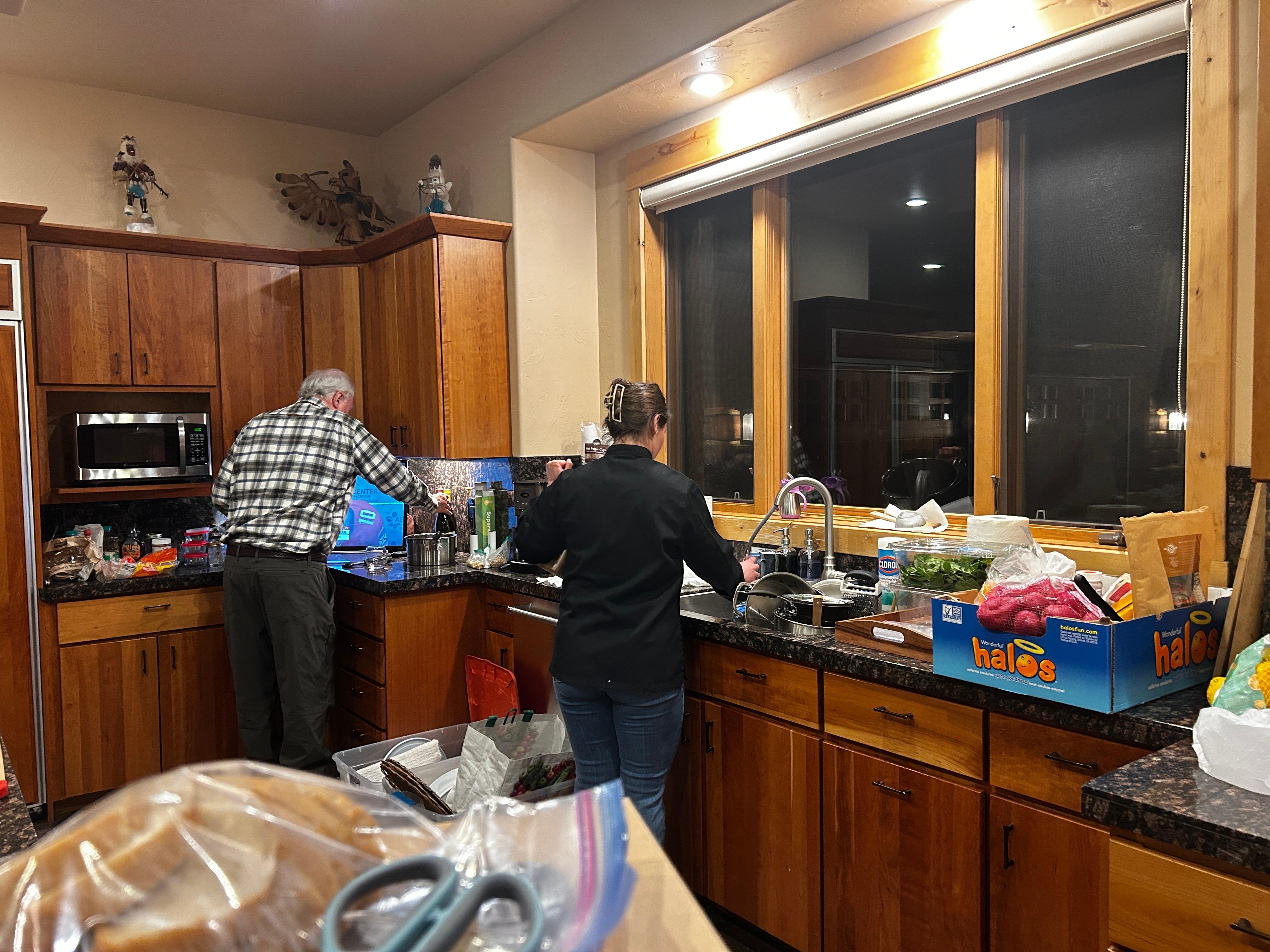 The kitchen is roomy enough for gathering and several food preparers. We had a caterer come in and she loved the Viking ovens and ample counter tops. 