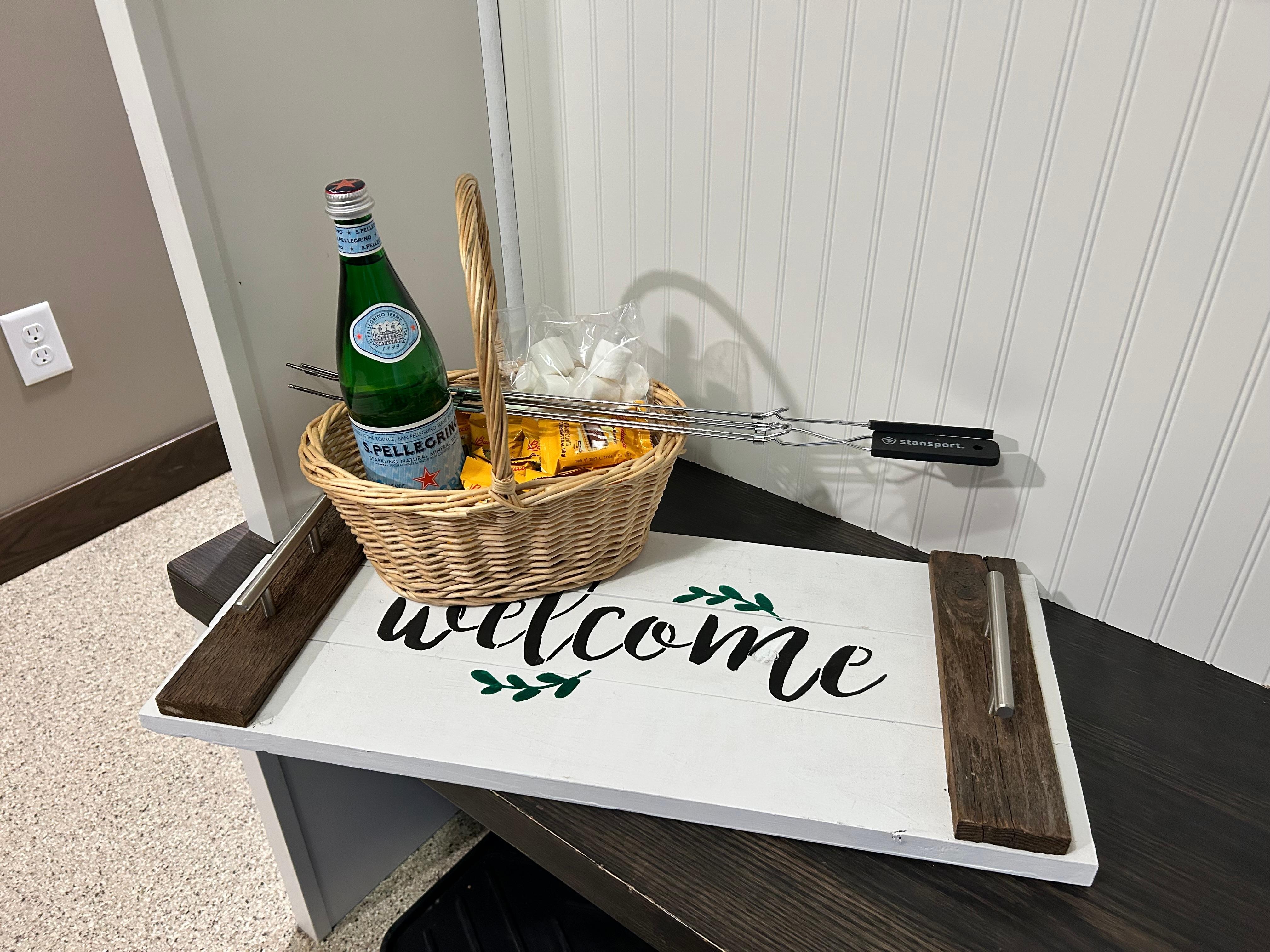 Welcome basket with s'mores supplies
