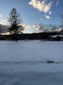 Winter wonderland view from the great lodge
