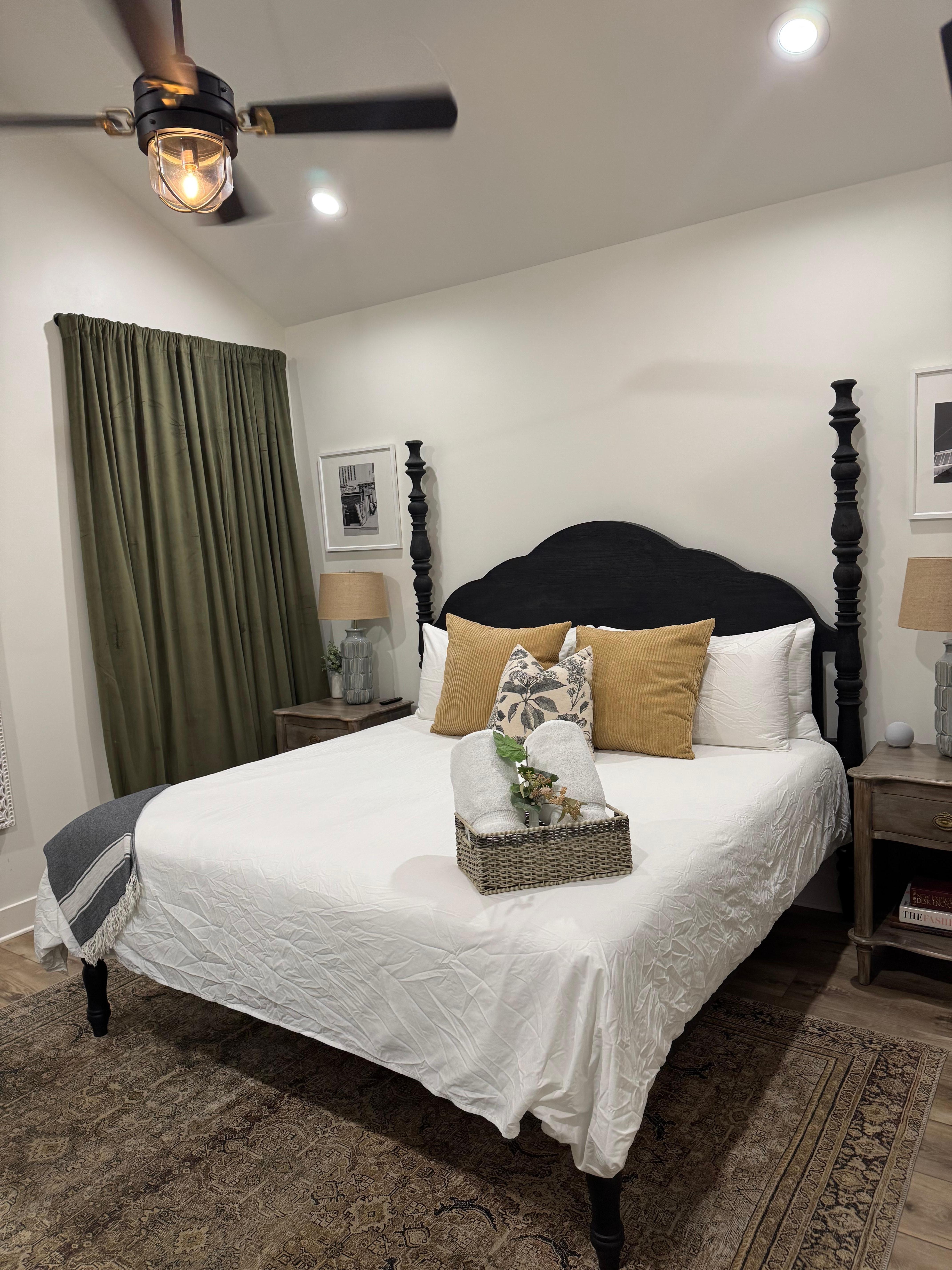 Very welcoming after a long drive. Primary bedroom. 