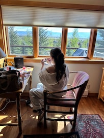 My daughter putting her makeup on the day of her wedding